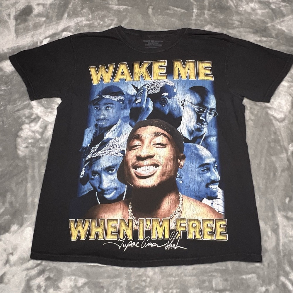 Tupac Shirt Men Size Large Wake Me When I'm Free Rap Tee Vintage Look Faded